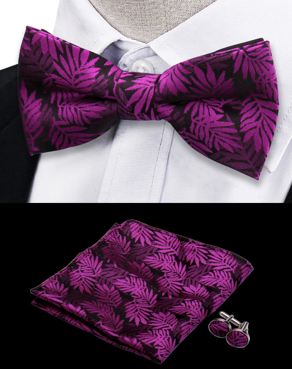 Ensemble de 3 pièces Nœud Papillon Cravate Mouchoir Boutons de Manchette Pour Hommes Chemises Adaptées Affaires Mariage Papillon Paisley Pochette Nœud Papillon Homme