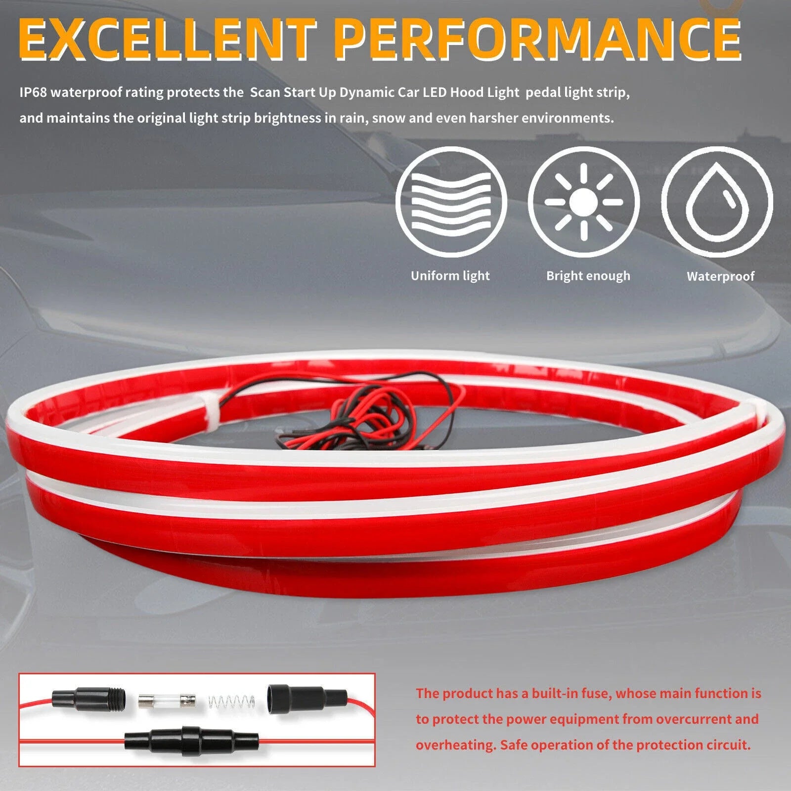Bande lumineuse LED de 180 cm pour capot de voiture, éclairage de capot de moteur, feux de jour DRL LED, bande flexible étanche, accessoires de décoration de voiture.