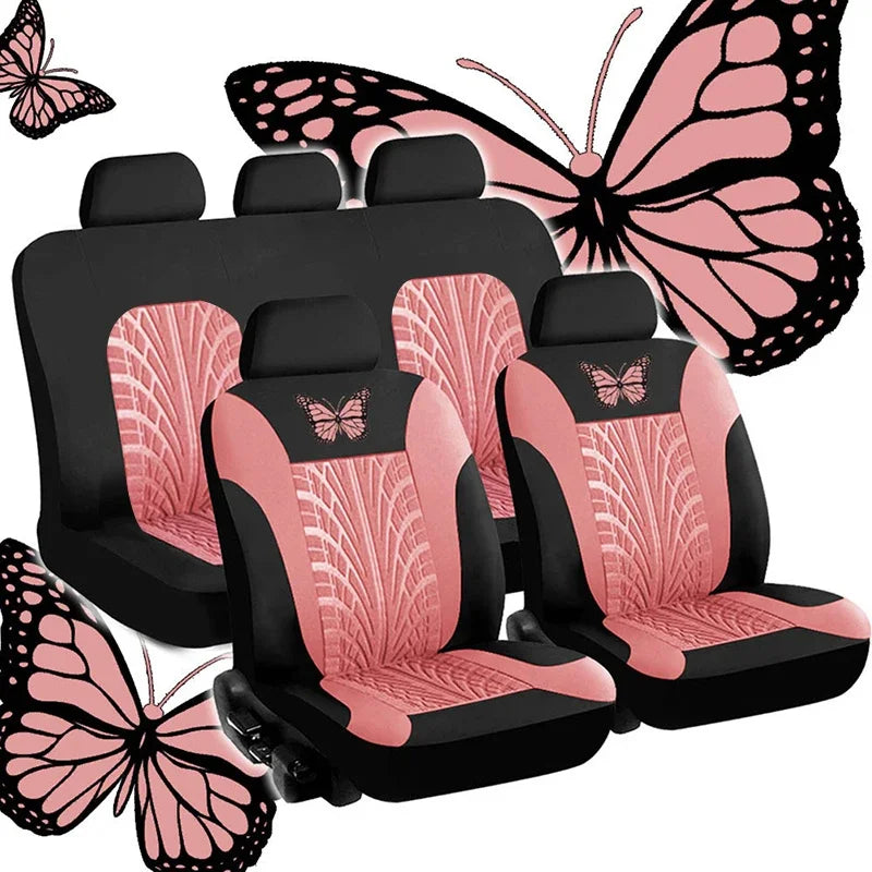 Housses de Siège de Voiture Complètes, Ensemble Universel de Housses de Siège Auto Broderie Motif Papillon