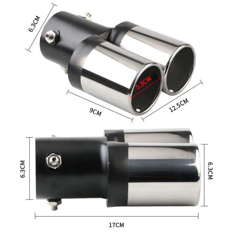 1PC 2,5" Entrée Décoration Chrome Tuyau d'échappement Style de voiture Garniture d'échappement de voiture Silencieux Tuyau d'échappement en acier inoxydable Double sortie courbée
