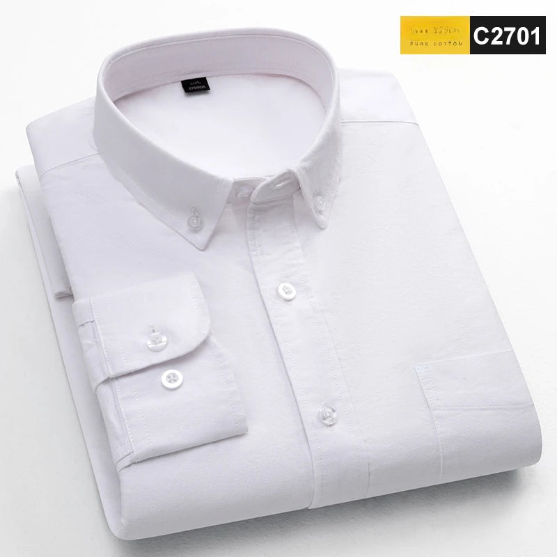 Chemise à manches longues 100 % coton pour homme, coupe classique, poche unique, coupe ajustée, haut décontracté, tissu Oxford doux, couleur unie, vêtements de bureau