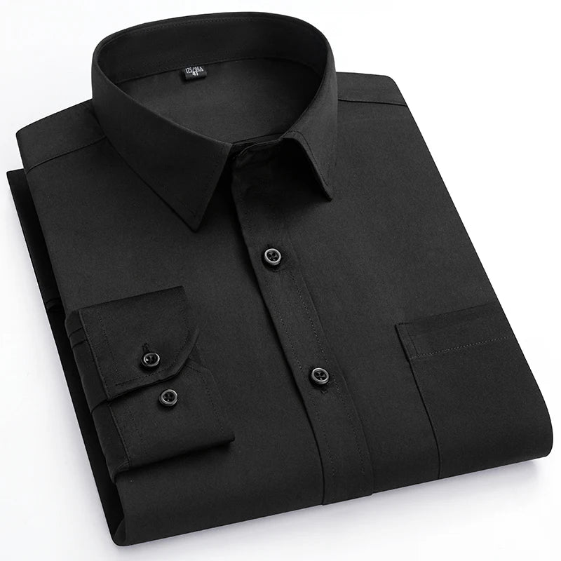 Nouvelle Élasticité Anti-Rides Chemises Homme Manches Longues Chemises Habillées Pour Homme Coupe Ajustée Camisa Social Chemise d'Affaires Chemise Blanche