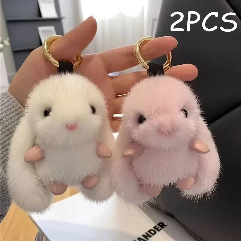 1pc Porte-clés Lapin en Peluche Blanc Tendance pour Femme avec Breloque Mignonne Jouet Doux Accessoire Décoratif pour Sacs Cadeau de Nouvel An Kit Carrosserie