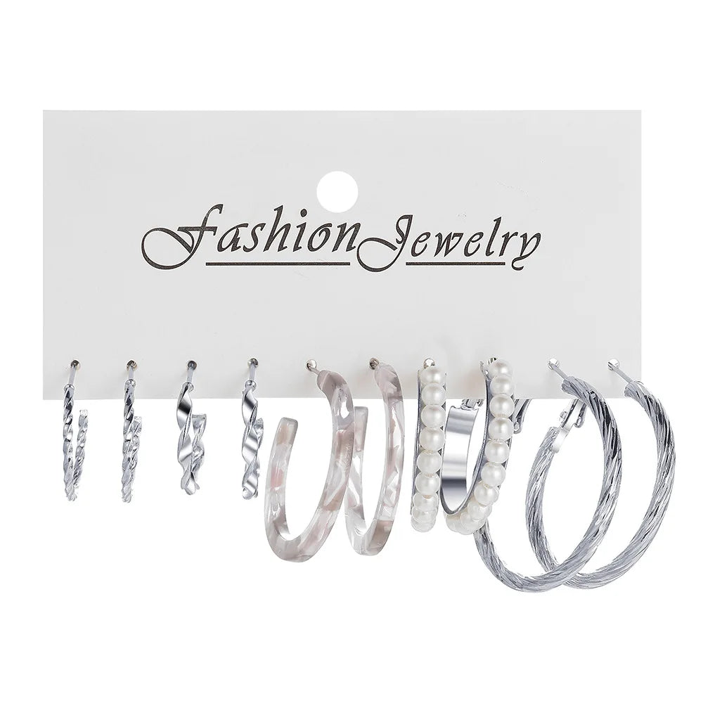 LATS Grand ensemble de boucles d'oreilles créoles bohèmes pour femmes, couleur or, style bohème, vintage, perle, boucles d'oreilles carrées, clous d'oreilles cœur en zircon, bijoux