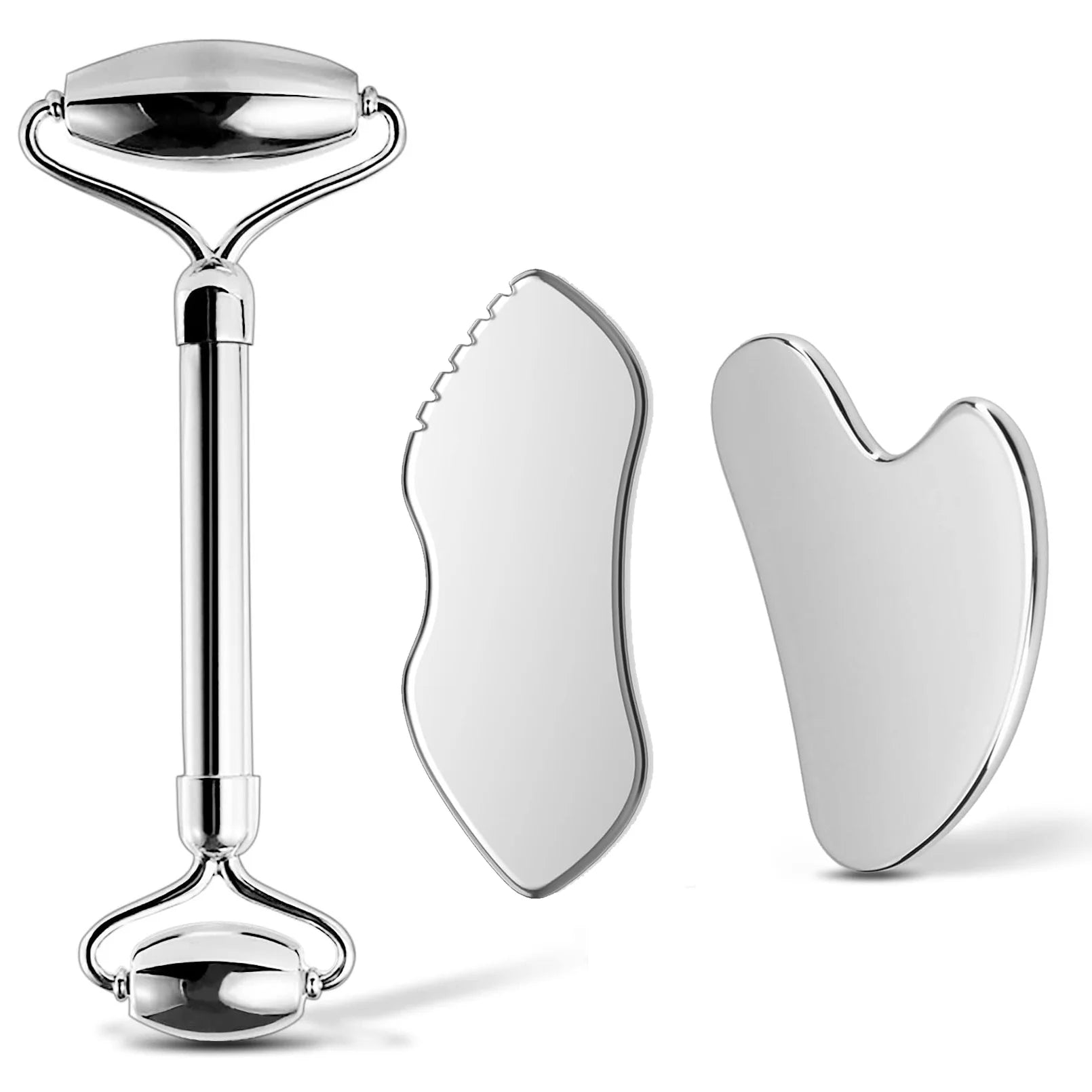Ensemble d'outils de massage facial et Gua Sha en acier inoxydable, 1/2/3 pièces, outils de beauté en métal pour le corps, le visage, le cou et les yeux
