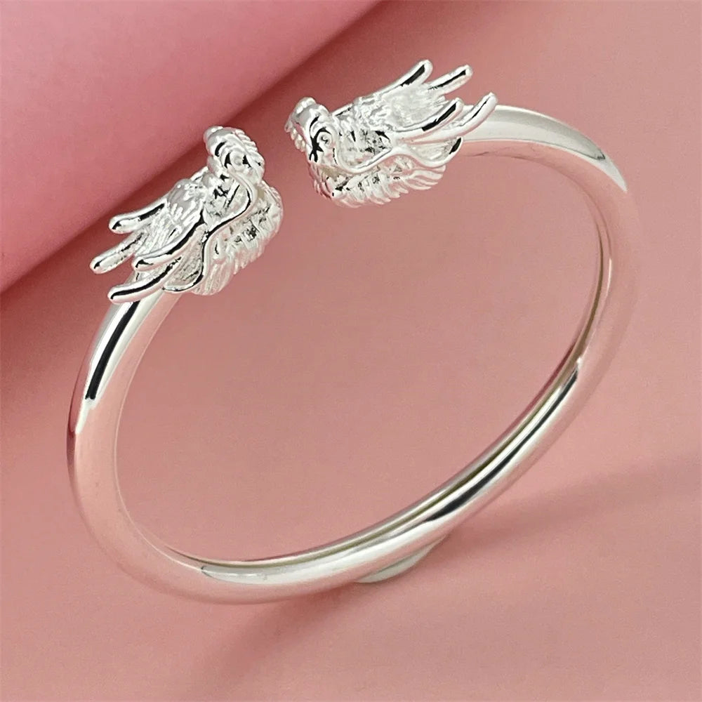 ANDARA Gros Bracelet Jonc Tendance en Argent Sterling 925 Cœur Rond Ouvert pour Femme Bijoux de Mode Réglable Manchette de Mariage