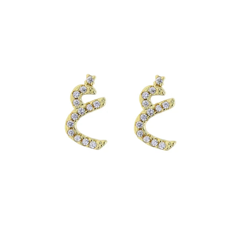 Boucles d'oreilles clous alphabet lettre arabe, micro-serties de zirconiums cubiques, couleur or, minimalistes et délicates, pour femmes et jeunes filles, vente en gros