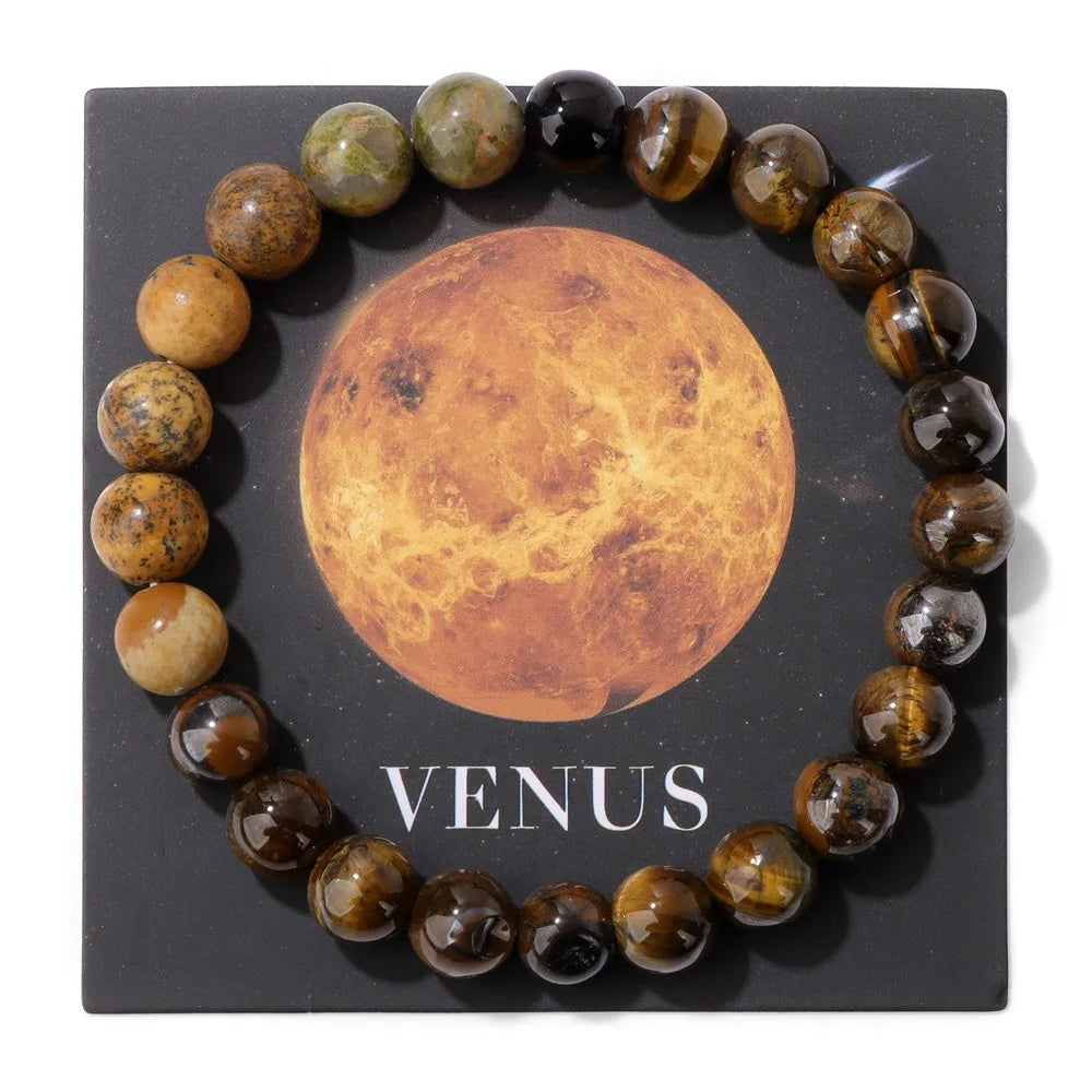 HNSP Bracelet en Perles de 8 MM pour Hommes Femmes Planètes du Système Solaire Chapelet à Main Accessoires Soleil Lune Terre Bracelet Corde