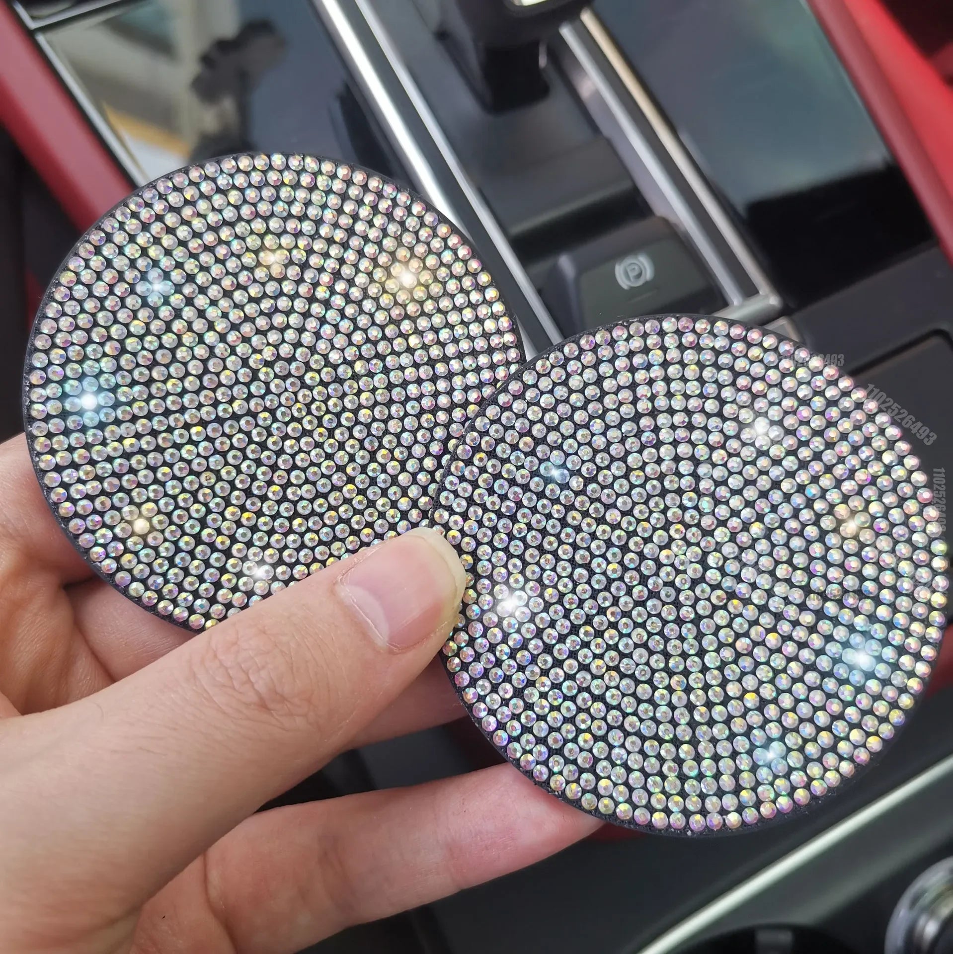2 Pcs Tapis de dessous de verre de voiture en diamant, tapis antidérapant pour fente de tasse d'eau, gadget scintillant en silicone, tapis de porte-gobelet, accessoires de décoration intérieure automatique