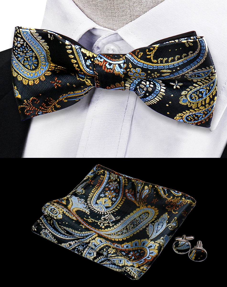Ensemble de 3 pièces Nœud Papillon Cravate Mouchoir Boutons de Manchette Pour Hommes Chemises Adaptées Affaires Mariage Papillon Paisley Pochette Nœud Papillon Homme