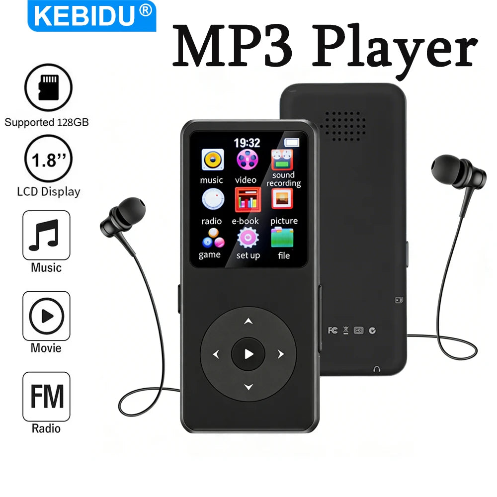 Lecteur MP3 Bluetooth 5.0 Lecteur de Musique Portable Écran 1,8 pouces Haut-parleur Intégré Lecteur de Musique Stéréo Support Radio FM Enregistrement E-Book