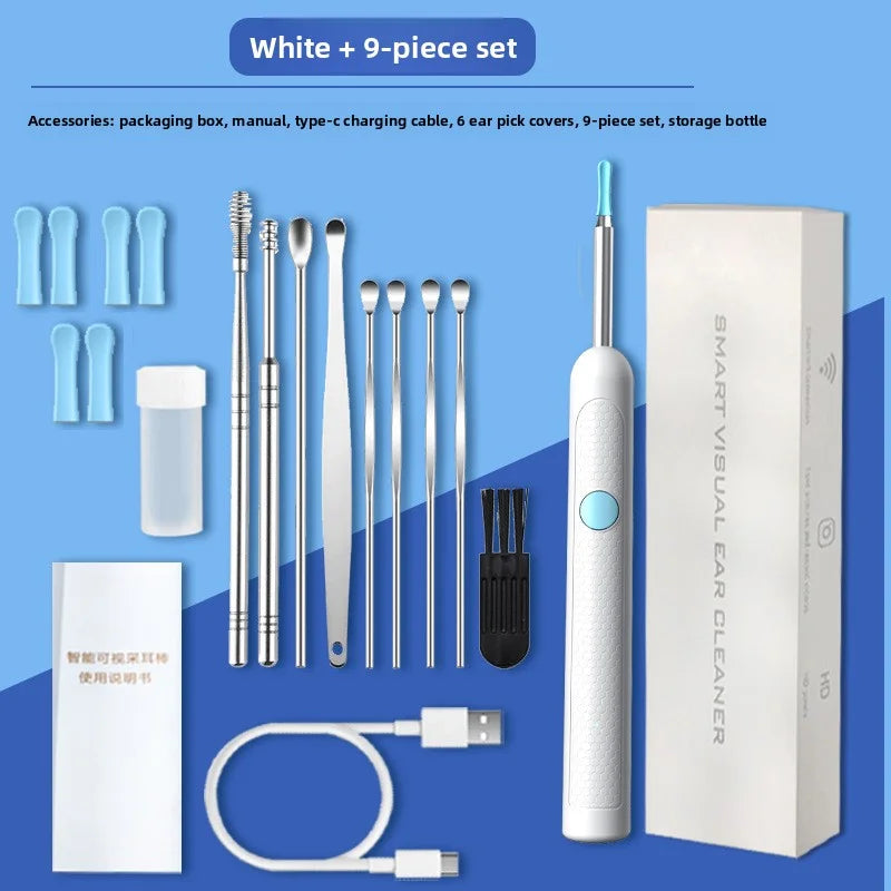 Élimination sans fil du cérumen avec caméra Nettoyeur d'oreille rechargeable Caméra HD avec kit de curettes Nettoyage du conduit auditif