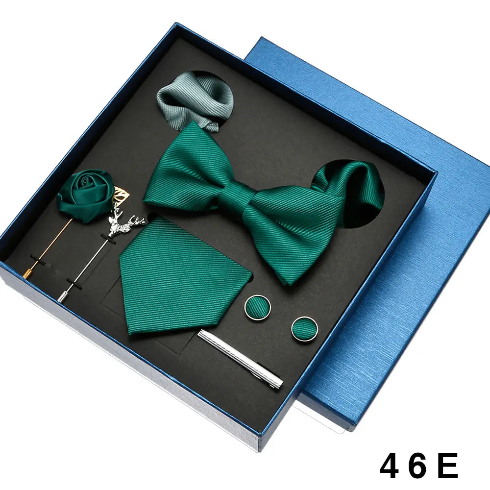 Cravate en soie pour hommes, nœud papillon, pochette, broches, boutons de manchette et pince à cravate pour hommes, accessoires de mariage rouge bordeaux, coffret cadeau