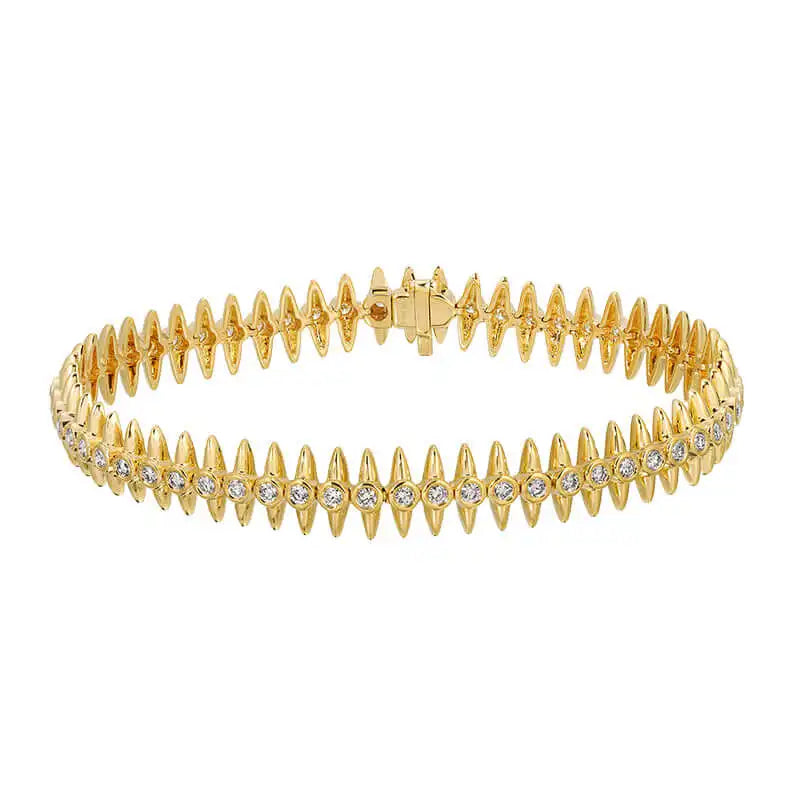 2025 New Fashion Women  Gold Color Bezel Sparking CZ Spiked Charm Tennis Chain Bracelet Rock Punk Cool Jewelry