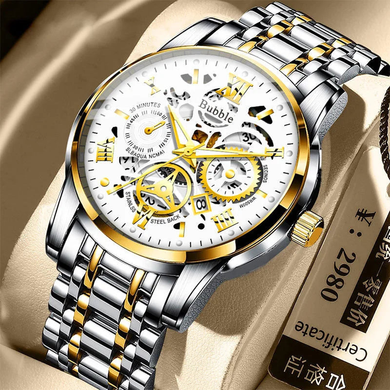 UTHAI Montre pour Homme Tendance Haut de gamme Luxe Léger Montres-bracelets à Quartz Polyvalentes Étanche Chiffres Romains Creux Horloge Masculine Montre