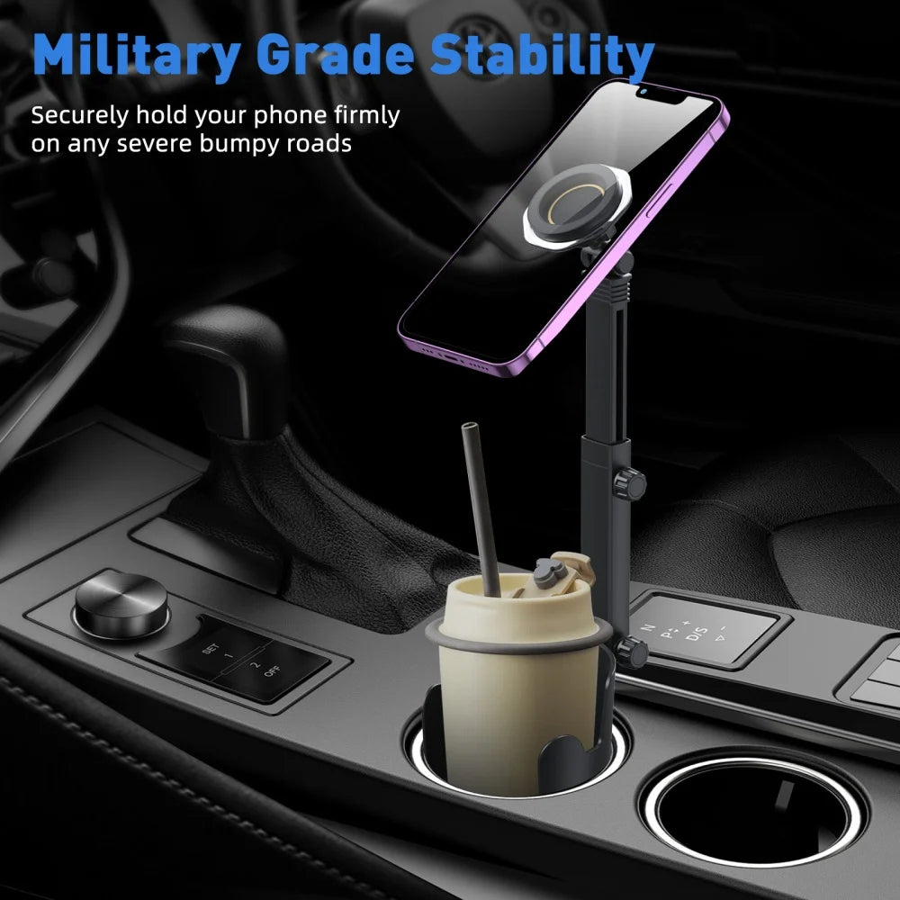 Support de Téléphone de Voiture Porte-gobelet Magnétique Double Usage 2-EN-1 Rotation Libre à 360° Support Stable Adapté pour iPhone Huawei Xiaomi