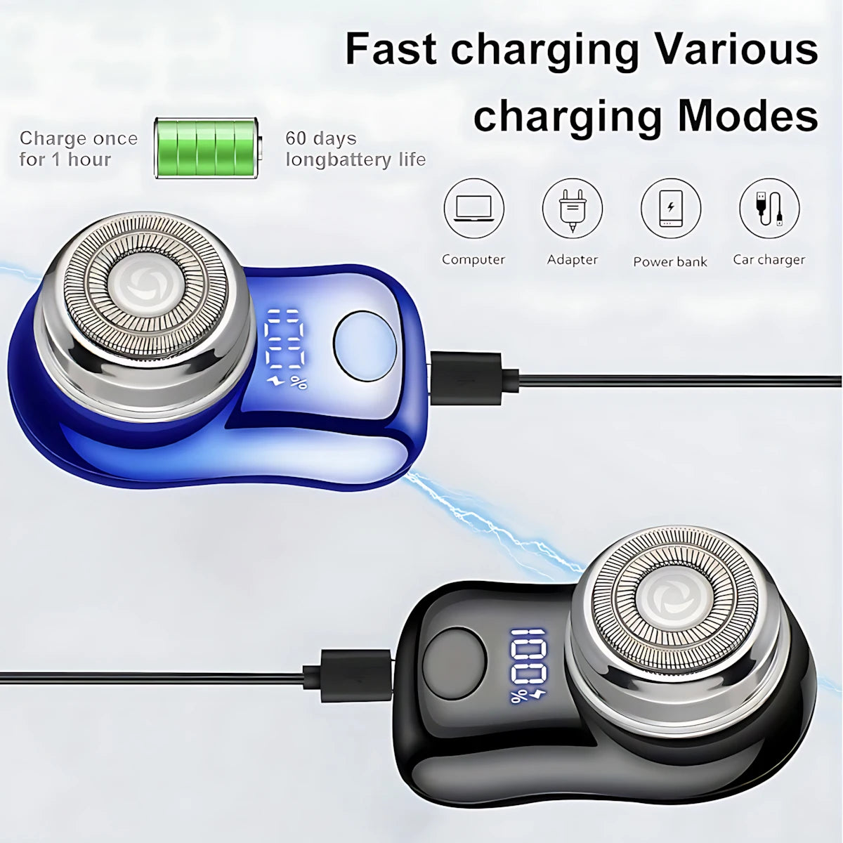 Rasoir Électrique Barbe Homme, Rasoir Spirale en Acier Inoxydable, Rechargeable par USB, Fonction de Rasage Net, 1 Niveau, 1 Rasoir, Autonomie de la Batterie.