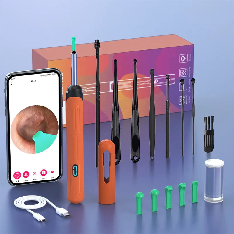 Nettoyant d'oreilles avec caméra, ensemble de bâtonnets d'oreilles HD, otoscope, chargement USB C, outil d'élimination du cérumen, cure-oreille, ensemble de nettoyage d'oreilles NK3