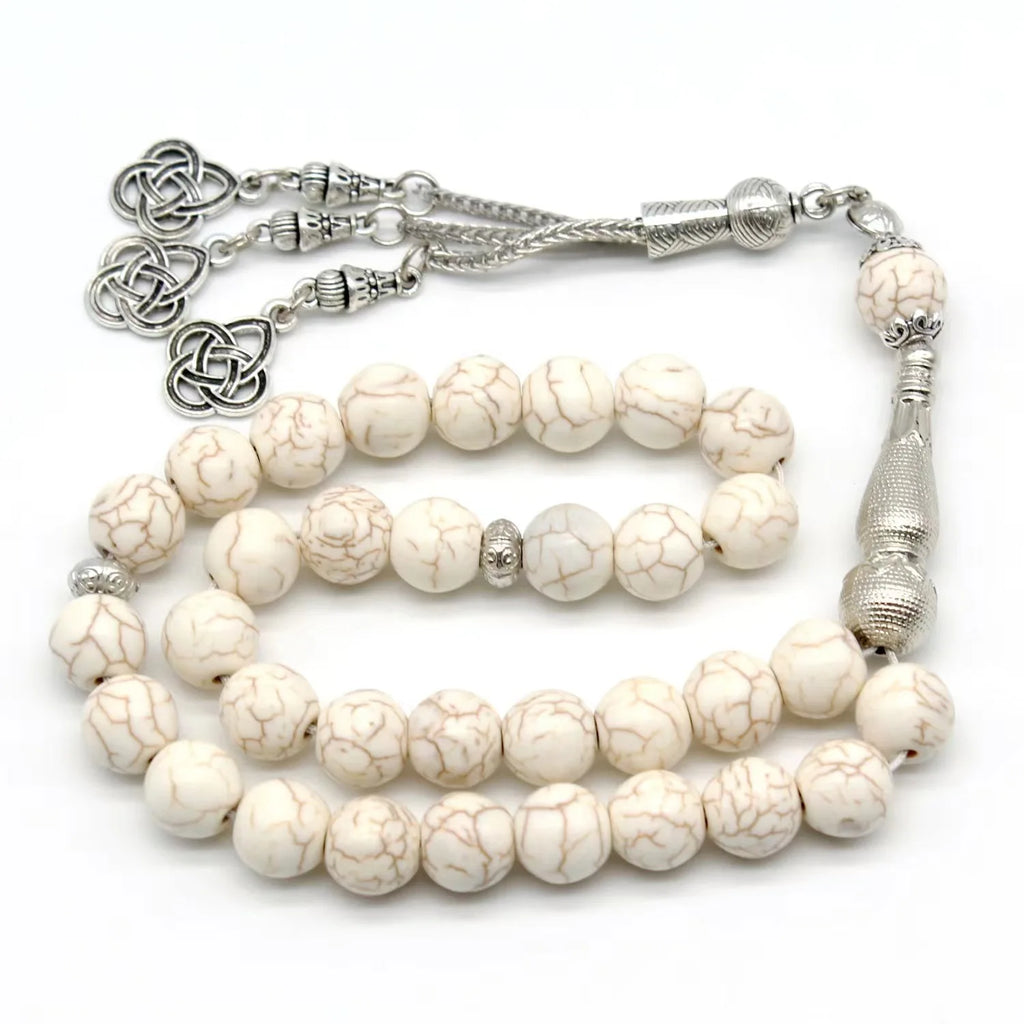 Natural White Turquoises Stone Metal tassel 10mm 33 prayer beads islamic fashion stone Muslim Rosary Prayer Beads