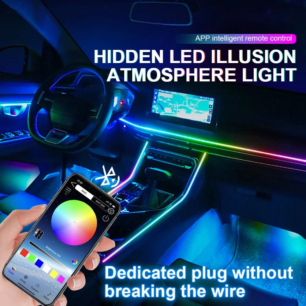 مصباح جو السيارة الأكريليكي بتقنية LED RGB 64/213 لونًا 14/18 في 1 مع تطبيق للتحكم وتأثيرات ألوان متدفقة - طقم مصباح إضاءة أحادي المنطقة أو مزدوج المنطقة