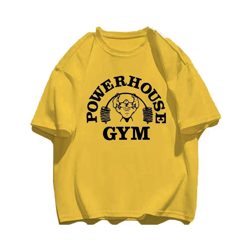 T-shirt d'été de sport 100 % coton grande taille pour homme avec lettres imprimées haltérophilie col rond pour la rue, l'extérieur, haute qualité, manches courtes