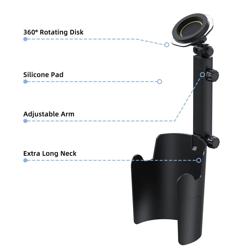 Support de Téléphone de Voiture Porte-gobelet Magnétique Double Usage 2-EN-1 Rotation Libre à 360° Support Stable Adapté pour iPhone Huawei Xiaomi