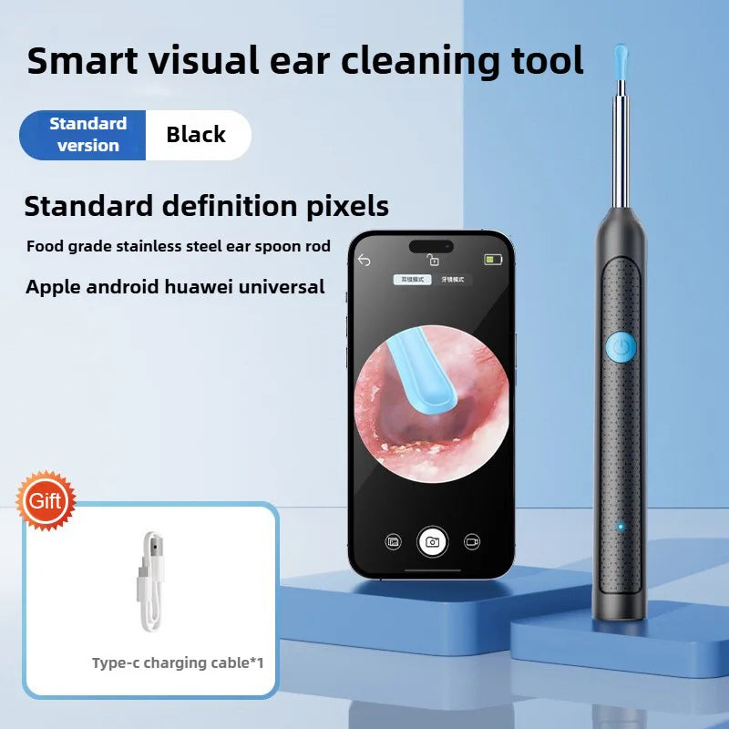Élimination sans fil du cérumen avec caméra Nettoyeur d'oreille rechargeable Caméra HD avec kit de curettes Nettoyage du conduit auditif