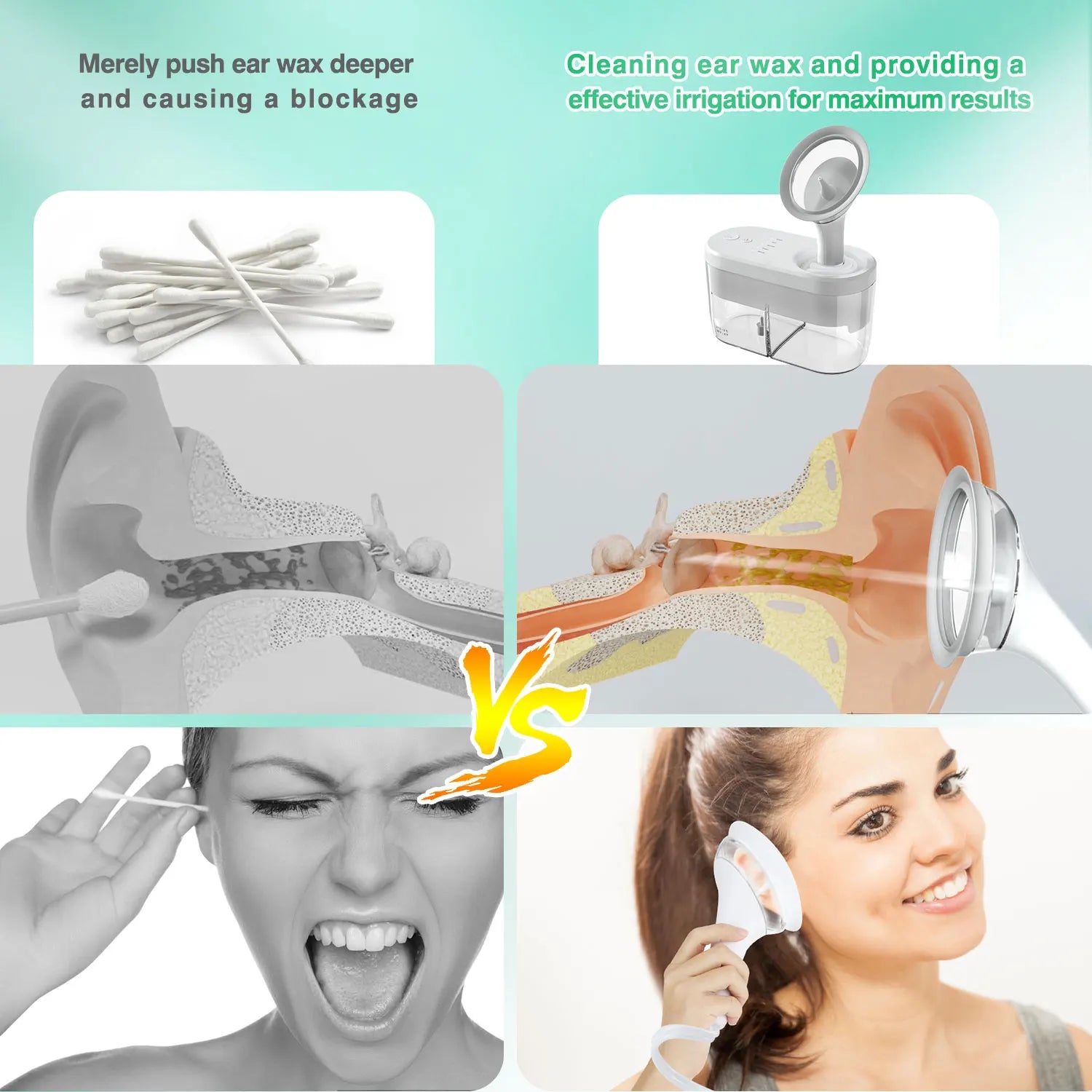 Nettoyant d'Oreilles Électrique, Kit de Nettoyage de Cérumen, Système d'Irrigation Sûr pour Adultes et Enfants