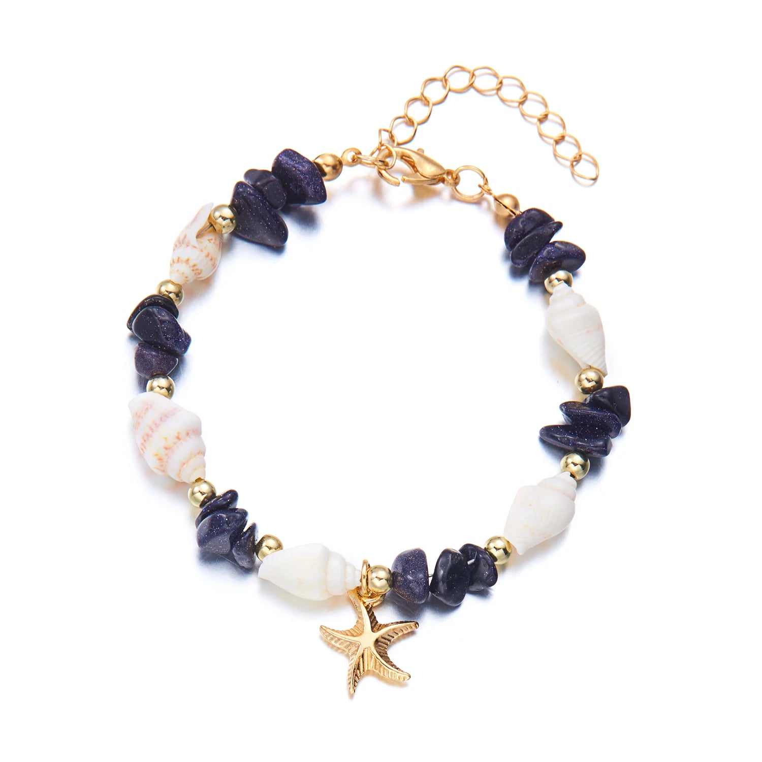 Bracelet Pendentif Étoile de Mer Bohème pour Femme, Bracelet Perlé en Pierres Concassées Fait à la Main, Bijou de Plage d'Été, Accessoire de Voyage, Cadeau