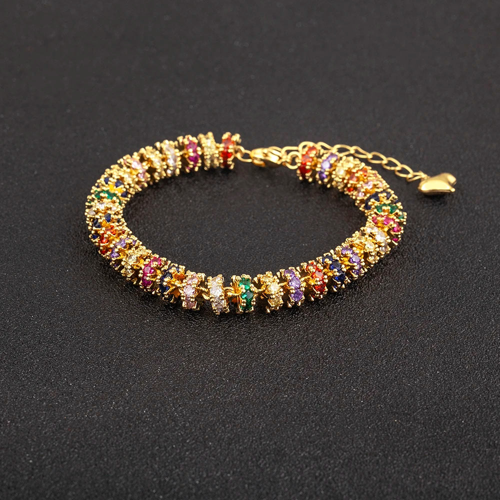 Nidin Bracelet Chaîne Plaqué Or avec Perles pour Femme, Breloques Cœur en Zircon Coloré, Bijoux de Fête de Mariage Cadeaux