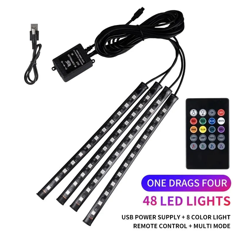 Bandes LED RVB universelles d'éclairage d'ambiance pour voiture, lampes d'intérieur 8 couleurs décoratives pour 4x4 SUV et accessoires automobiles