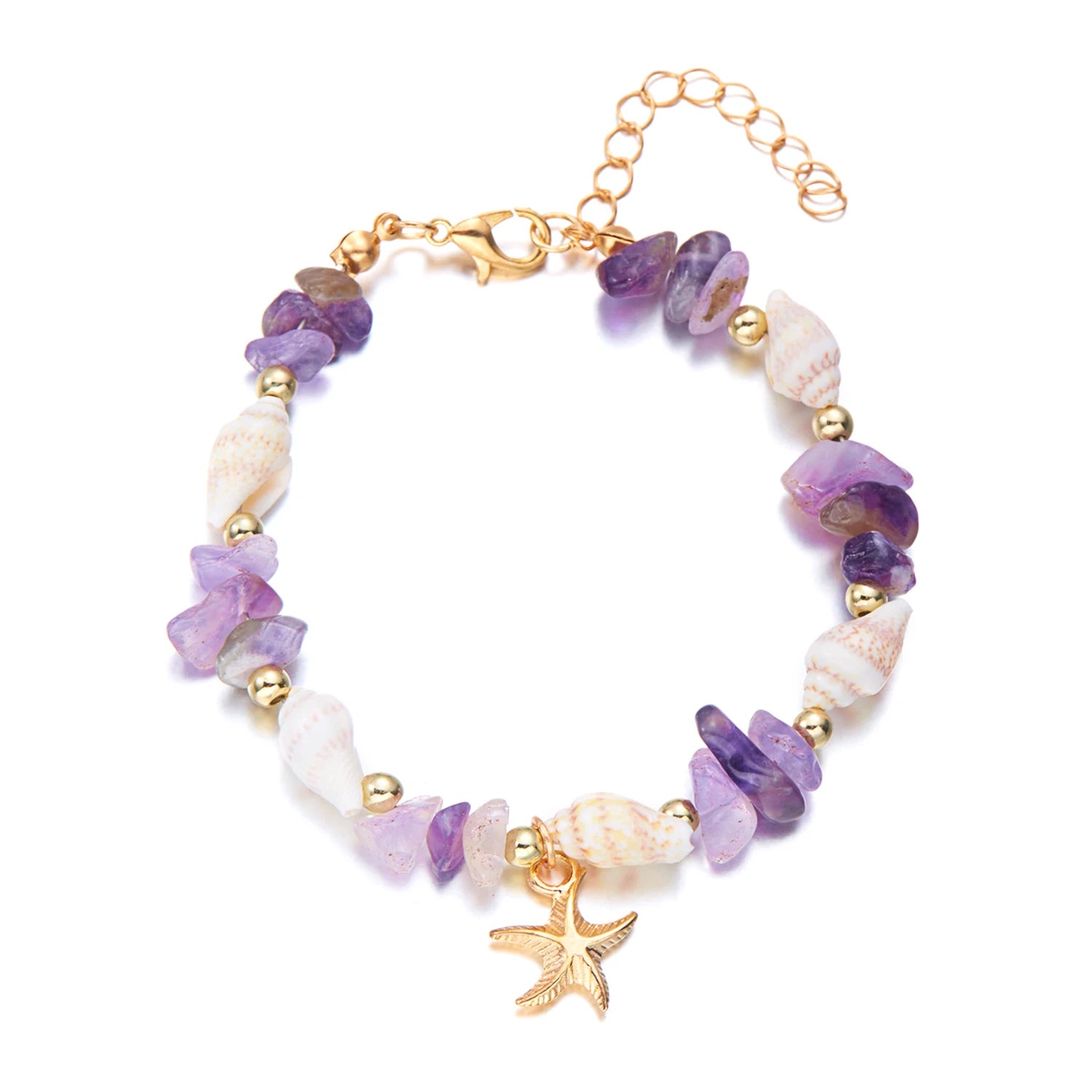 Bracelet Pendentif Étoile de Mer Bohème pour Femme, Bracelet Perlé en Pierres Concassées Fait à la Main, Bijou de Plage d'Été, Accessoire de Voyage, Cadeau