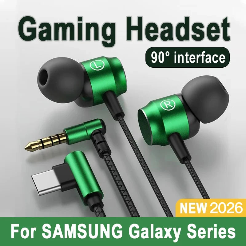 Pour casque de jeu filaire Samsung Jack 90° HiFi Surround Sound avec micro Type C Écouteurs de musique 3,5 mm pour Galaxy S25 24 iPhone 17
