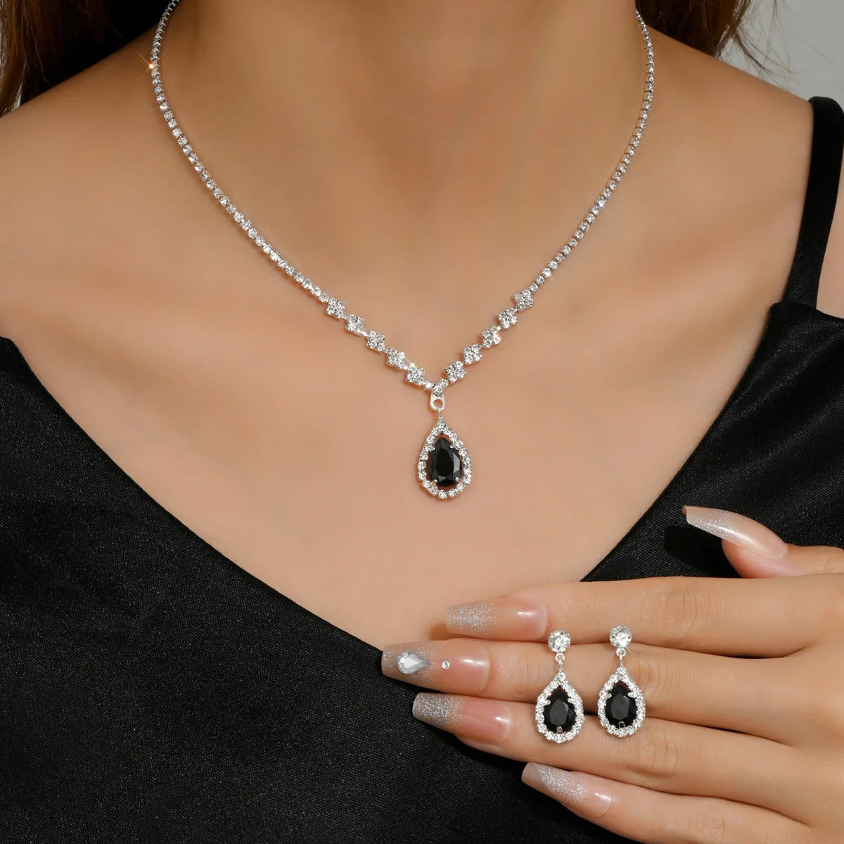 3 Ensembles Collier et Boucles d'Oreilles Gouttelettes pour Femme, Collection Mariage, Accessoires de Soirée 4055