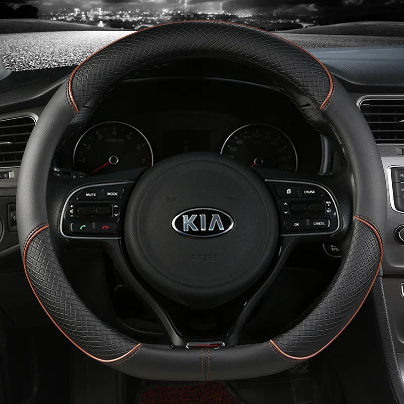 Housse de volant de voiture en cuir PU 38cm pour Kia Rio 2 3 4 X Line Kombi Berline K2 K3 K4 K5 KX1 KX3 KX5 Sportage Accessoires automobiles