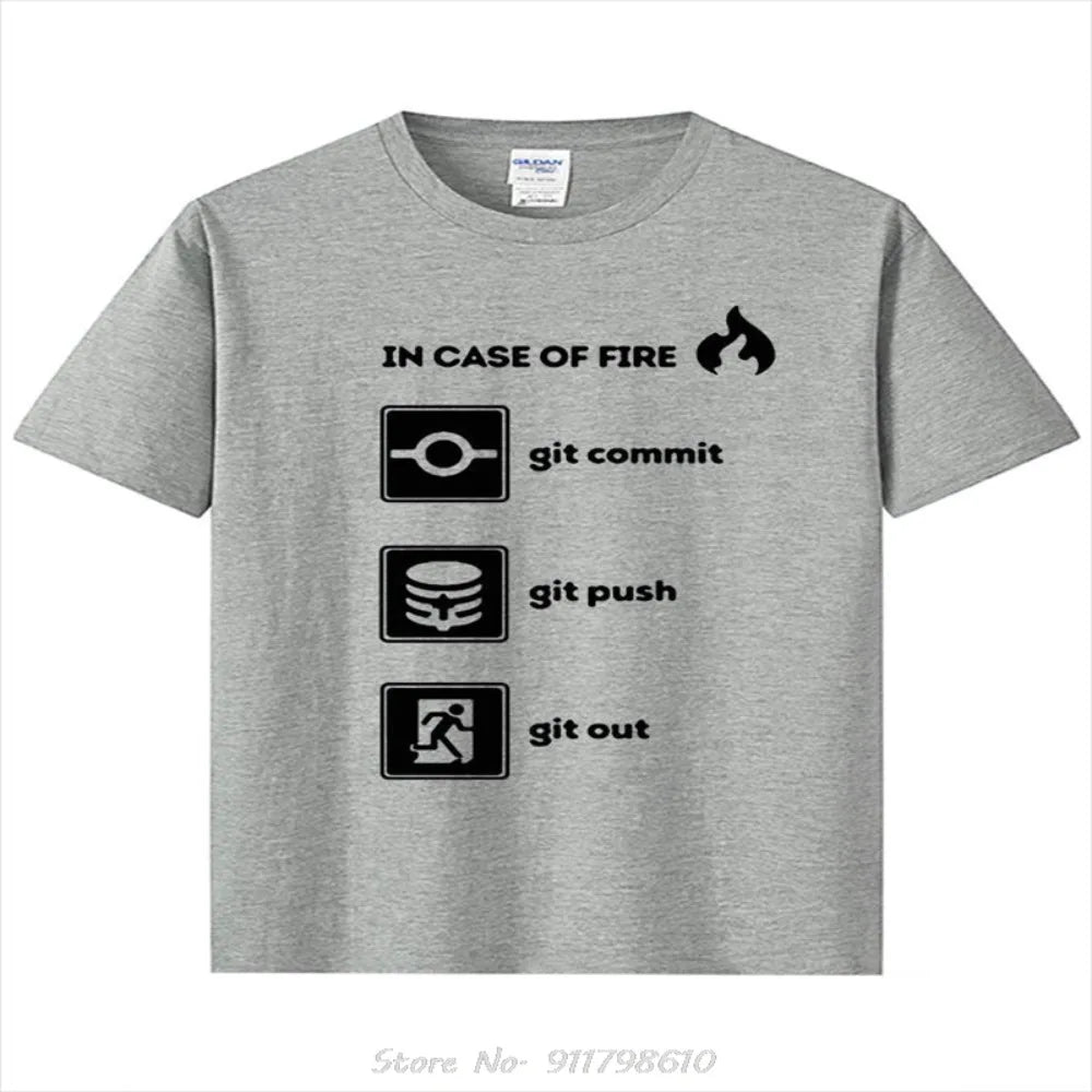 T-shirt drôle de programmeur de qualité supérieure d'été - en cas d'incendie, t-shirts graphiques surdimensionnés "Git Commit Push Out"