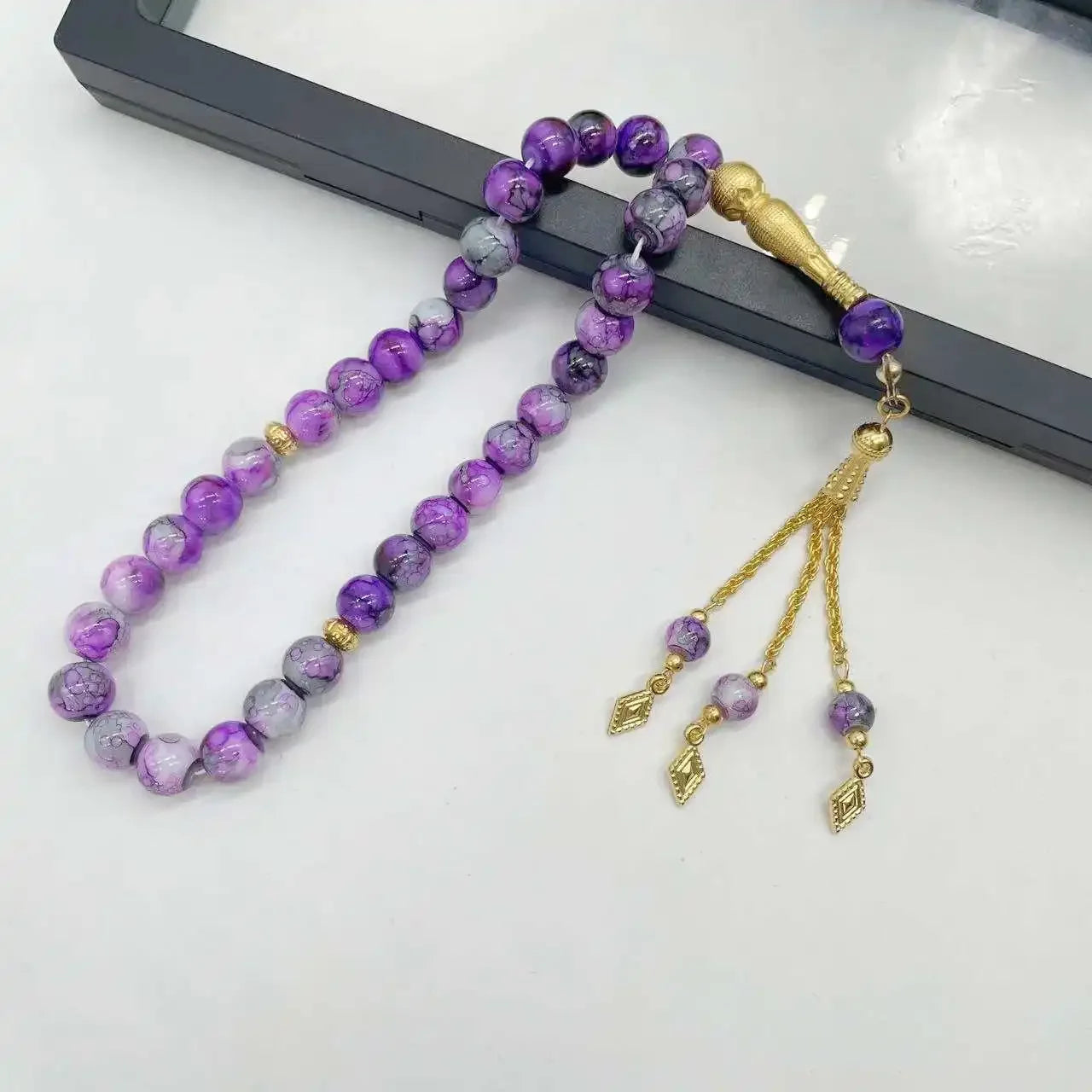 10mm 33 Beads Tasbih Crystal Glass Bracelet Muslim Rosary Tassel Prayer Beads Islamic Tasbeeh Masbaha Meditation for Women Men