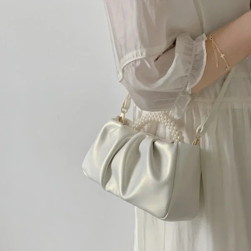 Sacs à main d'embrayage pour femmes avec poignée en perles de mode Sacs à bandoulière carrés de luxe pour femmes Petit sac messager pour femmes