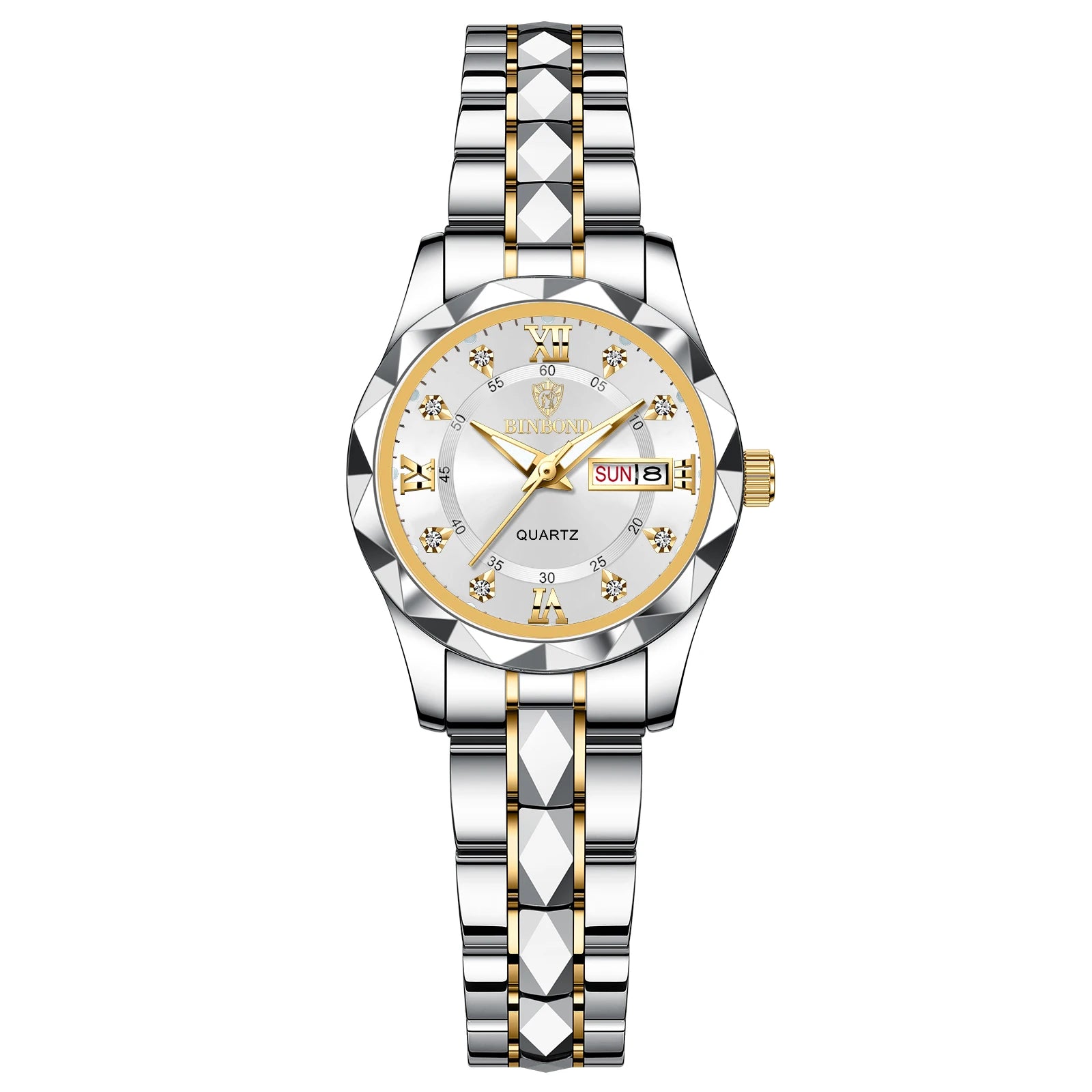 BINBOND B2521 Montres à Quartz de Luxe de Marque pour Femmes, Étanche 30M, Date et Jour, Montre-Bracelet Sport pour Femmes