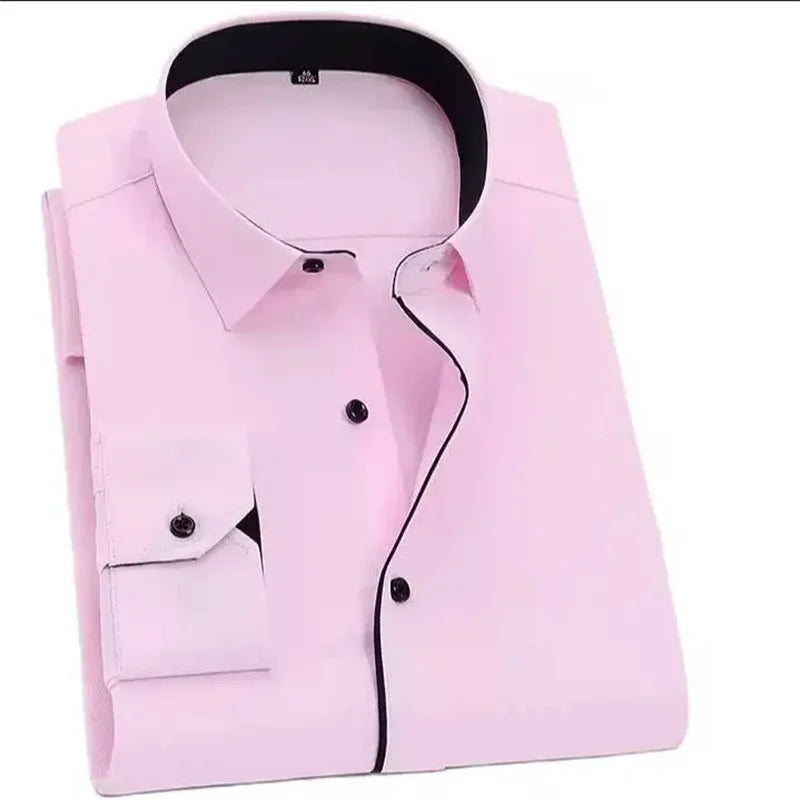 Men's casual solid color shirt plaid stripes soft and comfortable new button lapel shirt