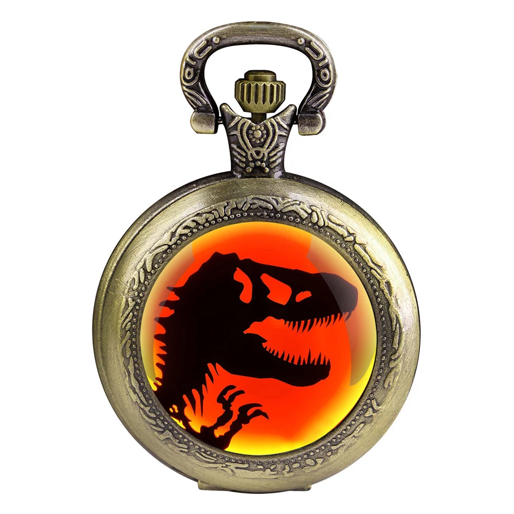 Cadeau Exquis Jurassic Park Dinosaure Dôme en Verre Montre de Poche à Quartz Collier Hommes Femmes Bijoux Uniques Pendentif Cadeaux d'Anniversaire