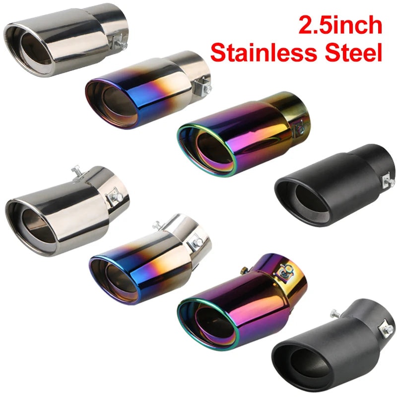 1 Pièce 2.5" Entrée Voiture Auto Embout d'Échappement Silencieux Tuyau Acier Inoxydable Garniture Chromée Arrière Queue Gorge Pour La Plupart des Voitures