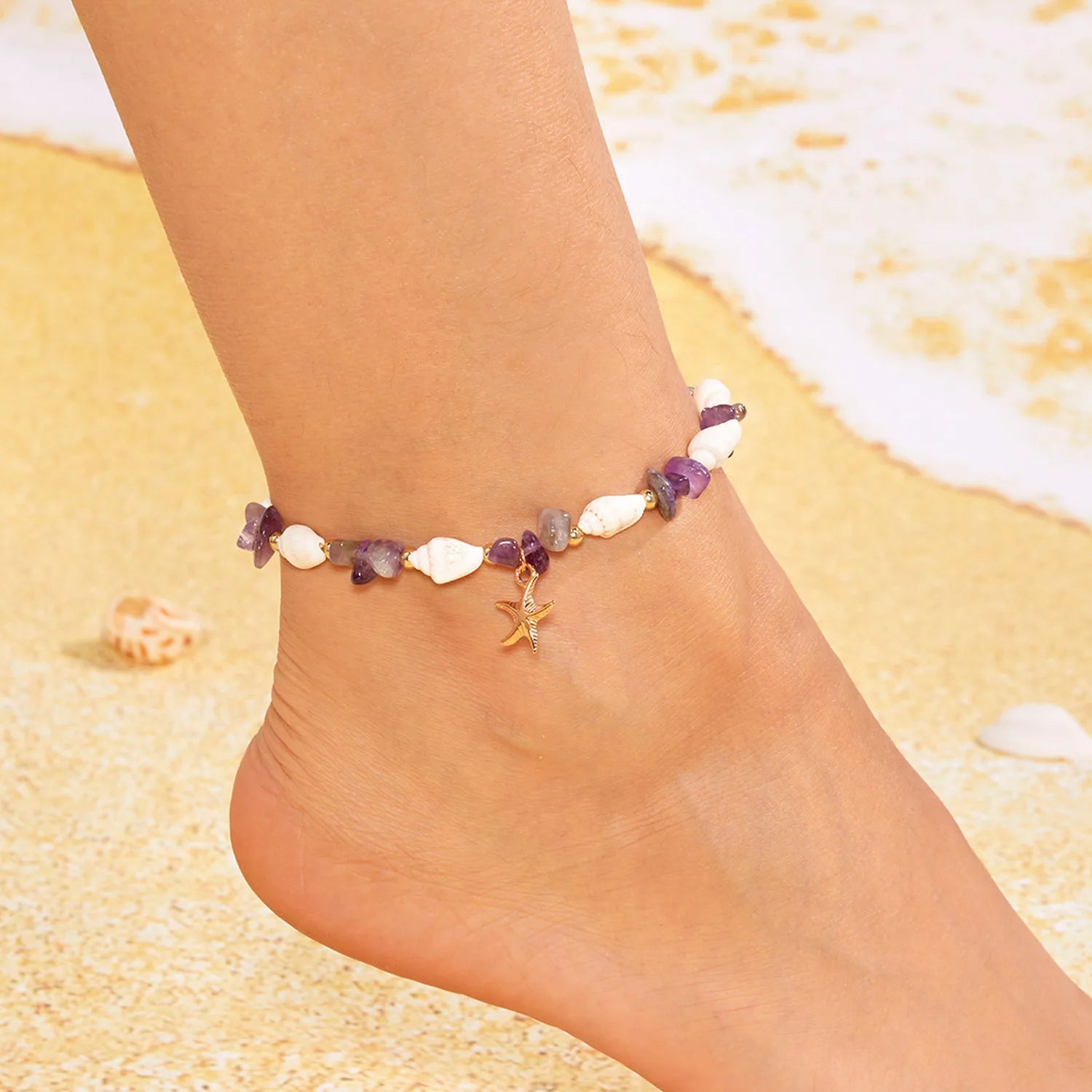 Bracelet Pendentif Étoile de Mer Bohème pour Femme, Bracelet Perlé en Pierres Concassées Fait à la Main, Bijou de Plage d'Été, Accessoire de Voyage, Cadeau