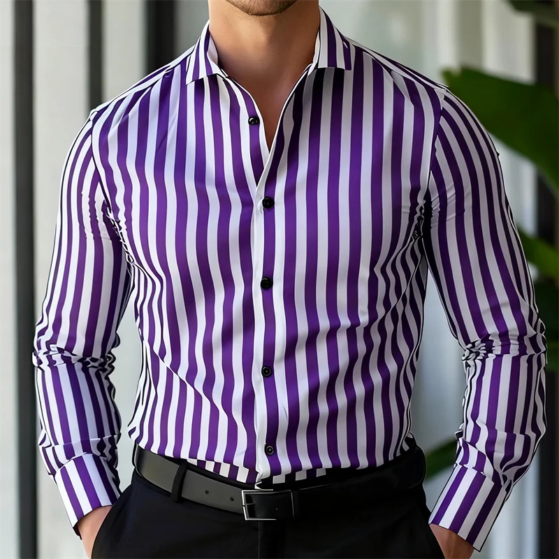 New 10 color men's formal shirt striped shirt button up collar shirt long sleeved shirt comfortable soft top