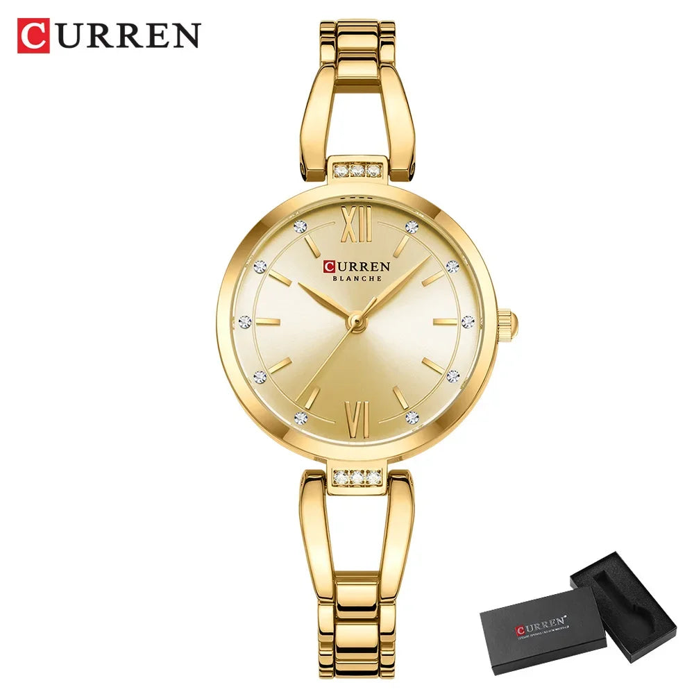 CURREN Montres Femmes Élégant Mode Original Quartz pour Dames Étanche Acier Inoxydable Simple Luxe Usage Quotidien