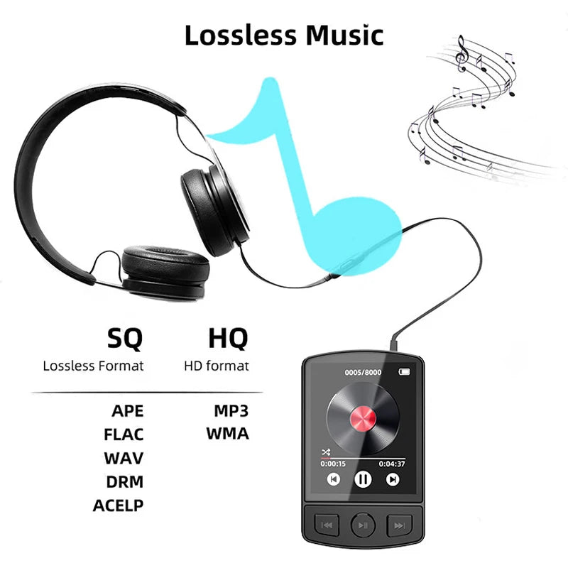 Lecteur MP3 Portable Clip Sport Walkman Lecteur Audio HiFi Bluetooth Adaptateur Audio FM Walkman Étudiant Écran 1,8 Pouces