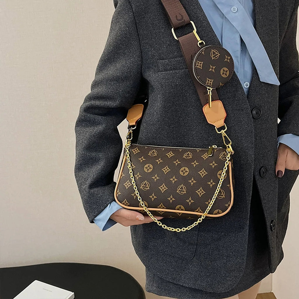 Sac à bandoulière pour femmes à motif floral et lettres, grande capacité, fermeture éclair, bandoulière réglable, petite pochette amovible, pour le quotidien