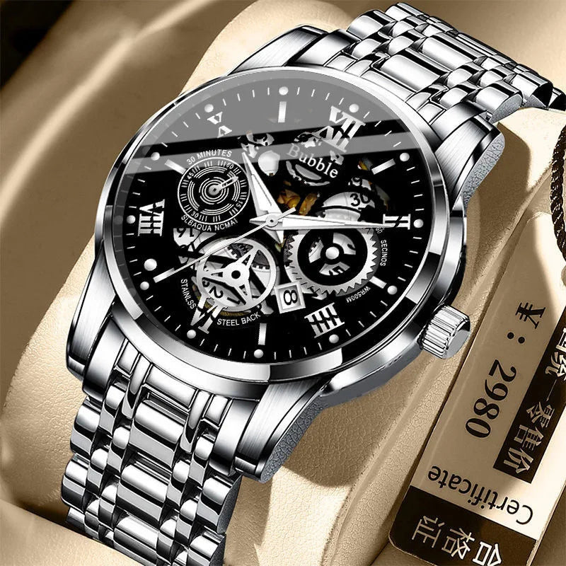 UTHAI Montre pour Homme Tendance Haut de gamme Luxe Léger Montres-bracelets à Quartz Polyvalentes Étanche Chiffres Romains Creux Horloge Masculine Montre