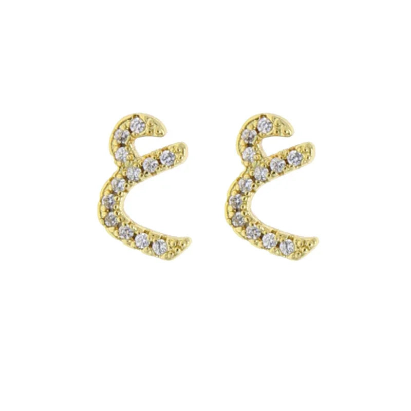 Boucles d'oreilles clous alphabet lettre arabe, micro-serties de zirconiums cubiques, couleur or, minimalistes et délicates, pour femmes et jeunes filles, vente en gros
