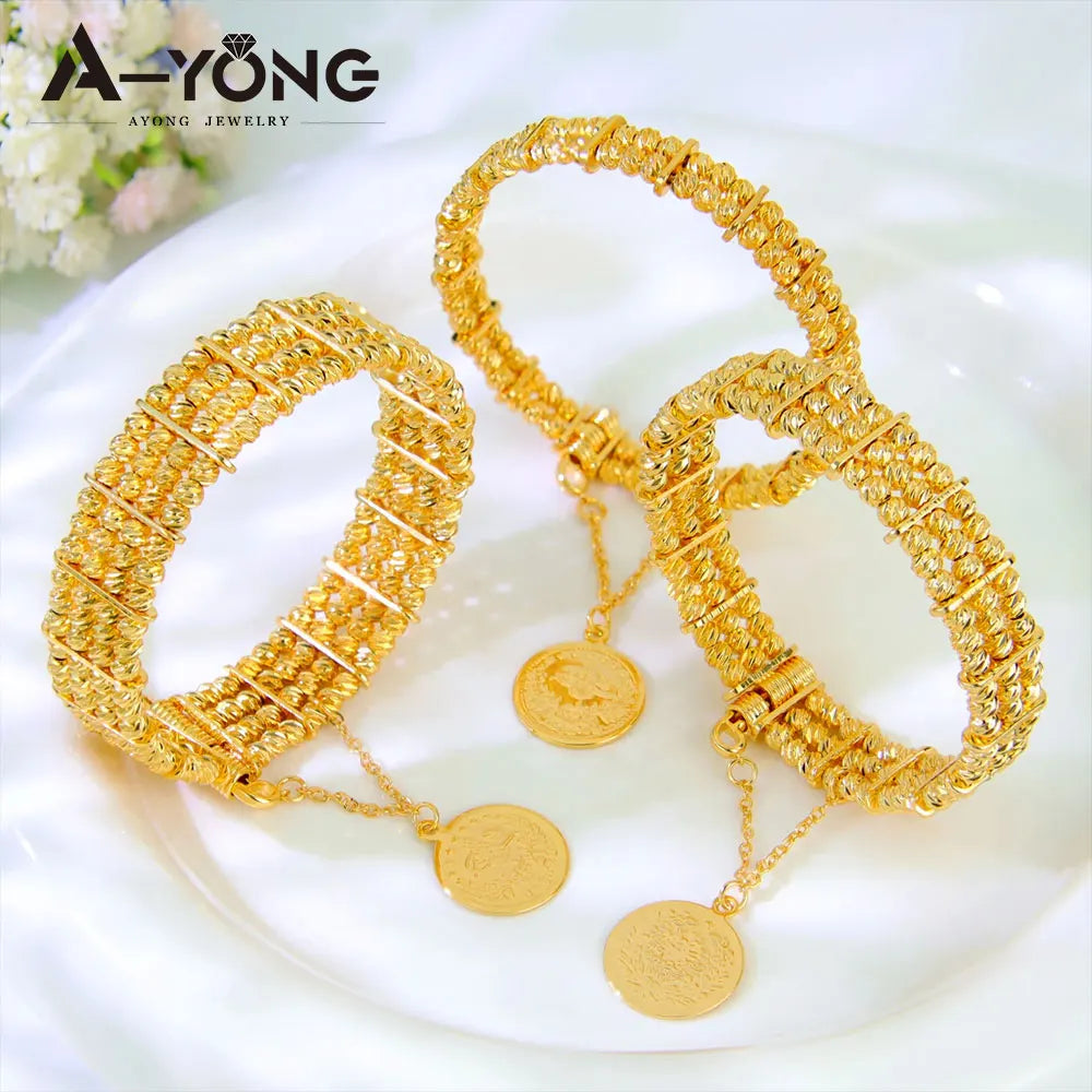 Bracelet de perles de mode arabe, plaqué or 24 carats, éthiopien, manchette de mariée, bracelets de mariage, bijoux vintage pour femmes musulmanes d'Oman